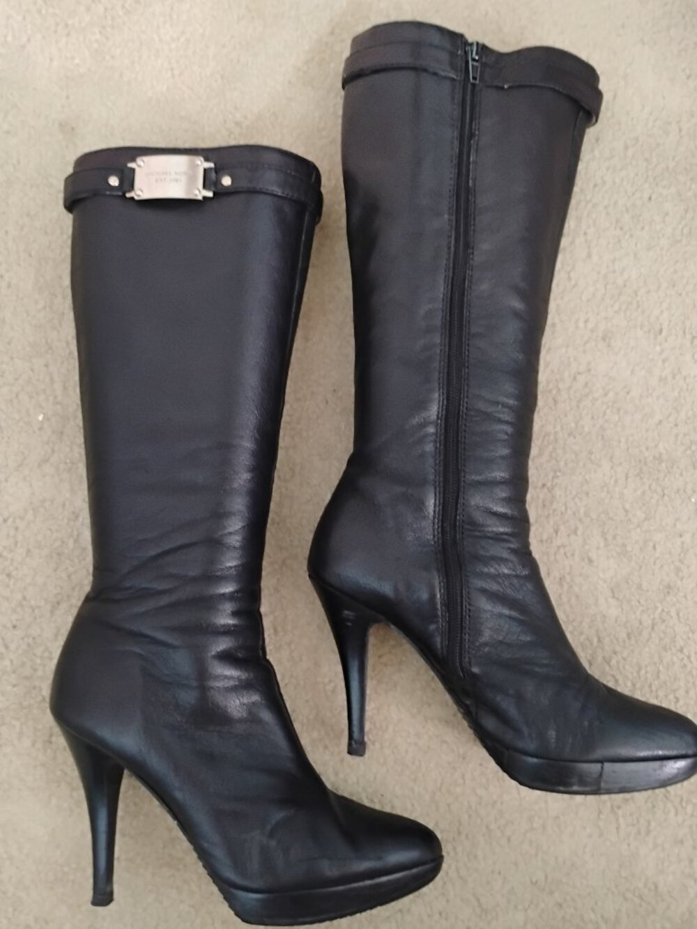 Michael Kors Est 1981 black knee high leather platform boot 8M